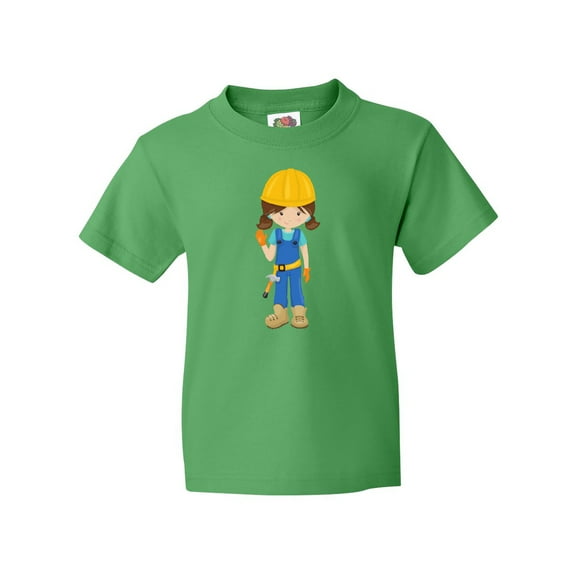Inktastic Construction Girl, Brown Hair, Cute Girl, Hammer Youth T-Shirt