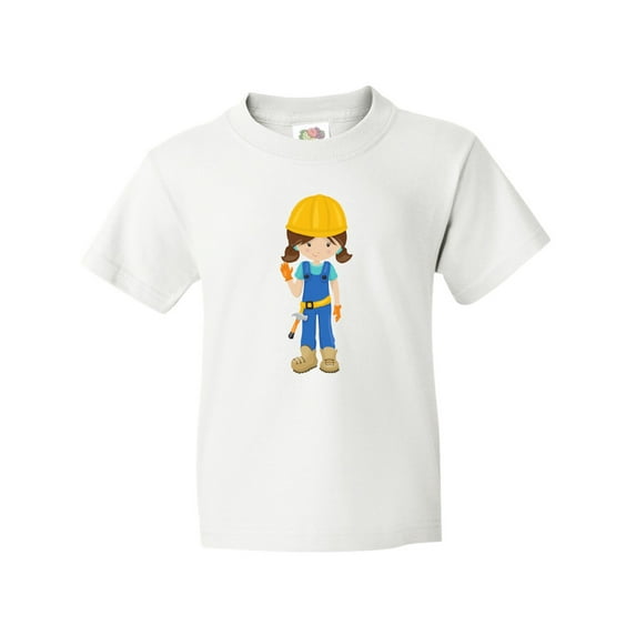 Inktastic Construction Girl, Brown Hair, Cute Girl, Hammer Youth T-Shirt