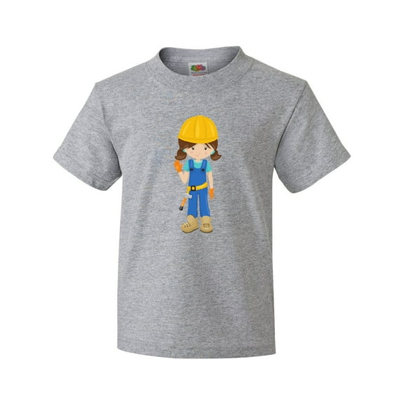 Inktastic Construction Girl, Brown Hair, Cute Girl, Hammer Youth T-Shirt