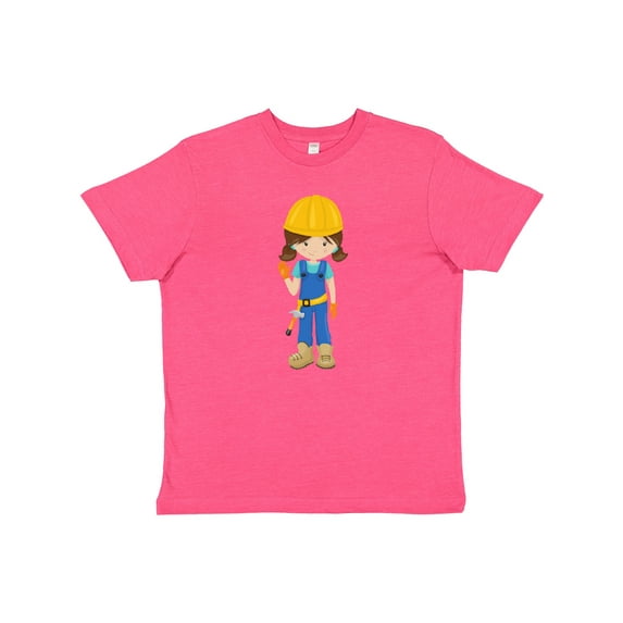 Inktastic Construction Girl, Brown Hair, Cute Girl, Hammer Youth T-Shirt