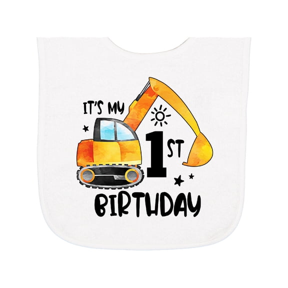 Inktastic Construction Truck It's My 1st Birthday Baby Terry Cloth Bib