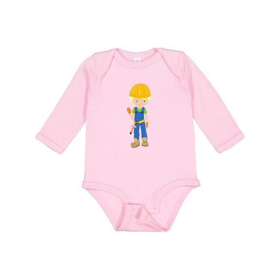 Inktastic Construction Worker, Blond Hair, Boy With Hammer Boys Long Sleeve Baby Bodysuit
