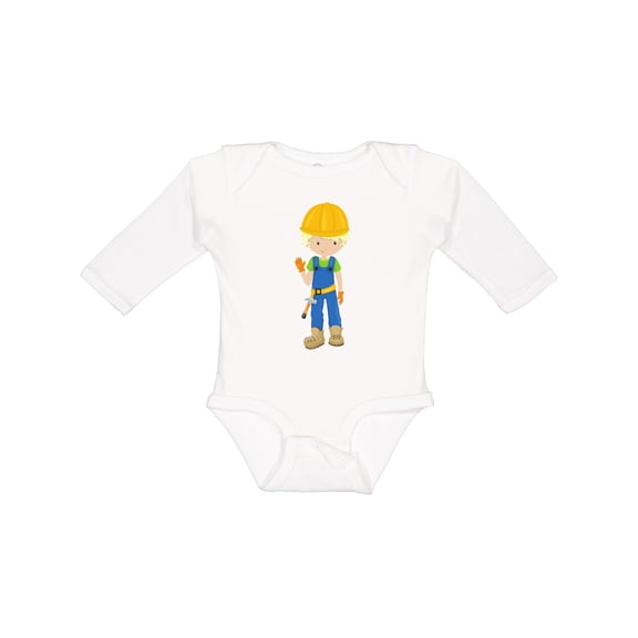 Inktastic Construction Worker, Blond Hair, Boy With Hammer Boys Long Sleeve Baby Bodysuit