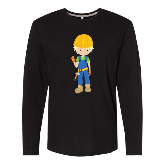 Inktastic Construction Worker, Blond Hair, Boy With Hammer Long Sleeve T-Shirt