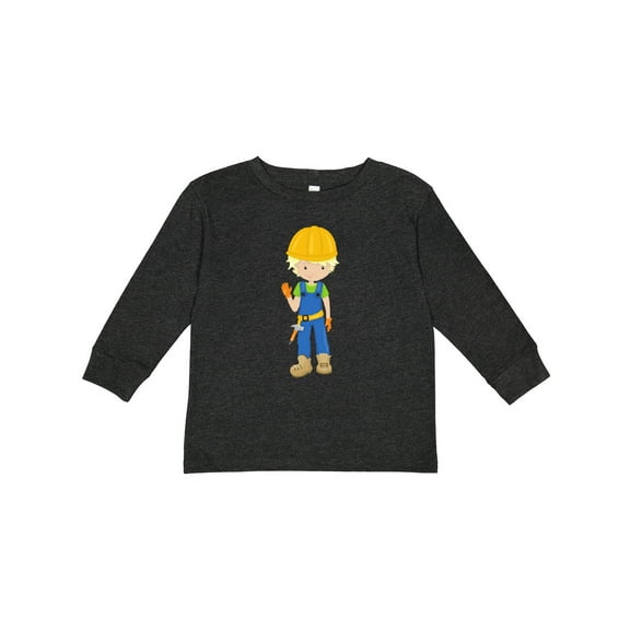 Inktastic Construction Worker, Blond Hair, Cute Boy, Hammer Boys Long Sleeve Toddler T-Shirt
