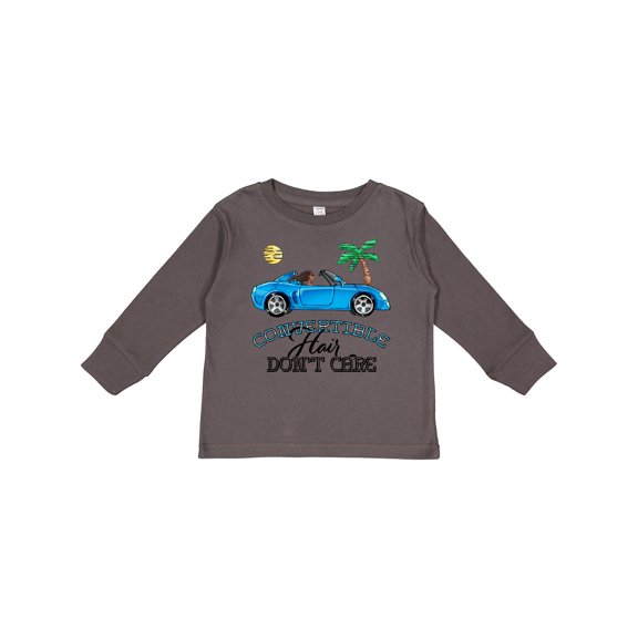 Inktastic Convertible Hair Don't Care with Black Hair and Blue Car Girls Long Sleeve Toddler T-Shirt