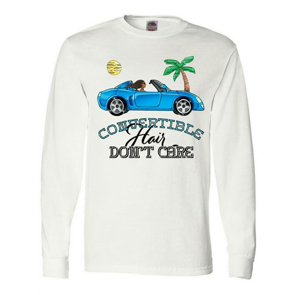 Inktastic Convertible Hair Don't Care with Black Hair and Blue Car Long Sleeve T-Shirt