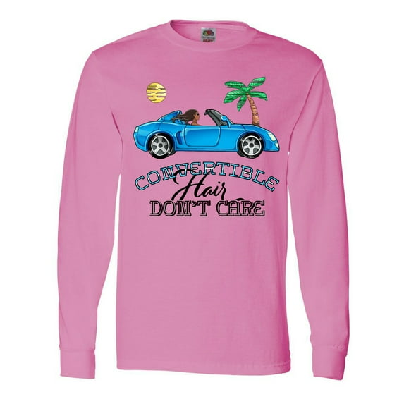 Inktastic Convertible Hair Don't Care with Black Hair and Blue Car Long Sleeve T-Shirt