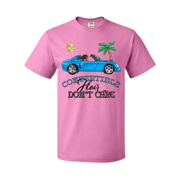 Inktastic Convertible Hair Don't Care with Black Hair and Blue Car T-Shirt