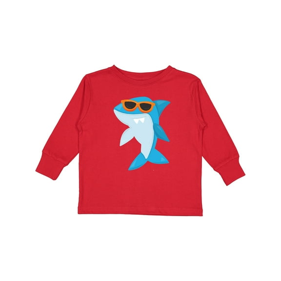 Inktastic Cool Shark, Shark Wearing Sunglasses, Cute Shark Boys or Girls Long Sleeve Toddler T-Shirt