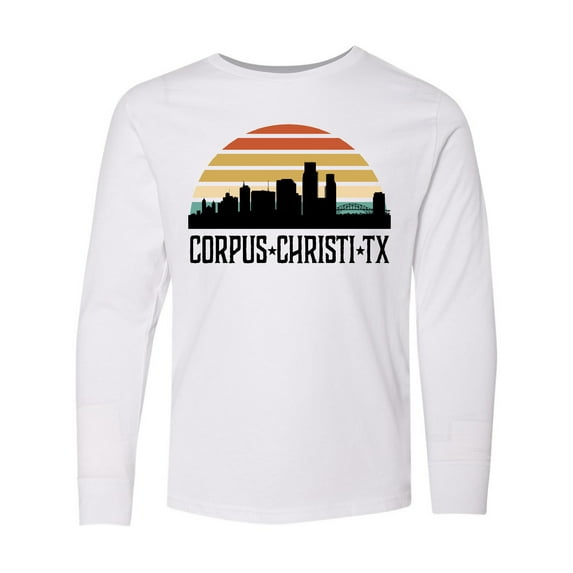 Inktastic Corpus Christi Texas Skyline Retro Long Sleeve Youth T-Shirt