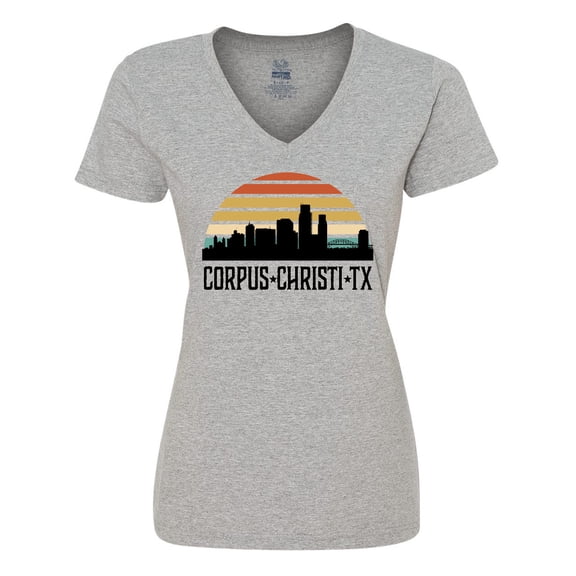 Inktastic Corpus Christi Texas Skyline Retro Women's V-Neck T-Shirt
