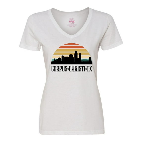 Inktastic Corpus Christi Texas Skyline Retro Women's V-Neck T-Shirt