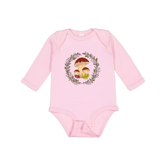 Inktastic Cottagecore Mushroom Wreath Girls Long Sleeve Baby Bodysuit