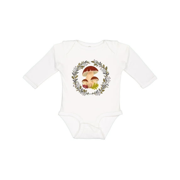 Inktastic Cottagecore Mushroom Wreath Girls Long Sleeve Baby Bodysuit