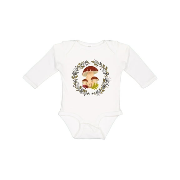 Inktastic Cottagecore Mushroom Wreath Girls Long Sleeve Baby Bodysuit
