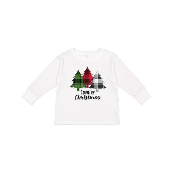 Inktastic Country Christmas Plaid Trees Boys or Girls Long Sleeve Toddler T-Shirt