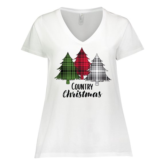Inktastic Country Christmas Plaid Trees Women's Plus Size V-Neck T-Shirt