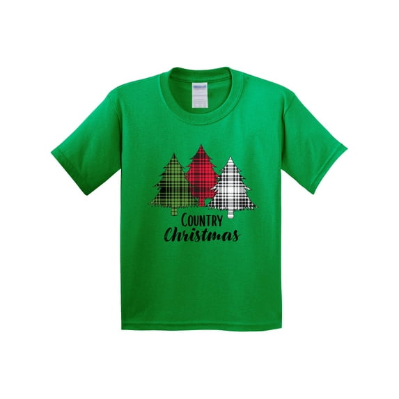 Inktastic Country Christmas Plaid Trees Youth T-Shirt