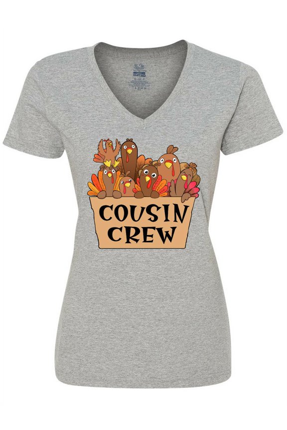 Cousin Crew Cute Turkey Family Women's V-Neck T-Shirt