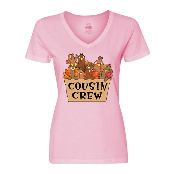 Inktastic Cousin Crew Cute Turkey Family Women's V-Neck T-Shirt