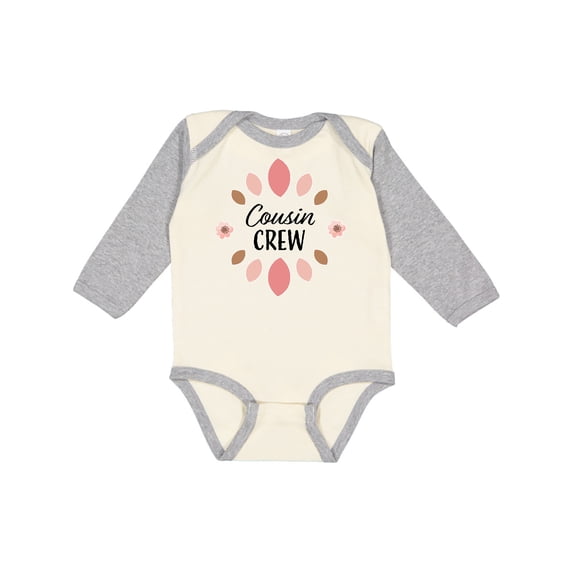Inktastic Cousin Crew with Pink Flowers Girls Long Sleeve Baby Bodysuit