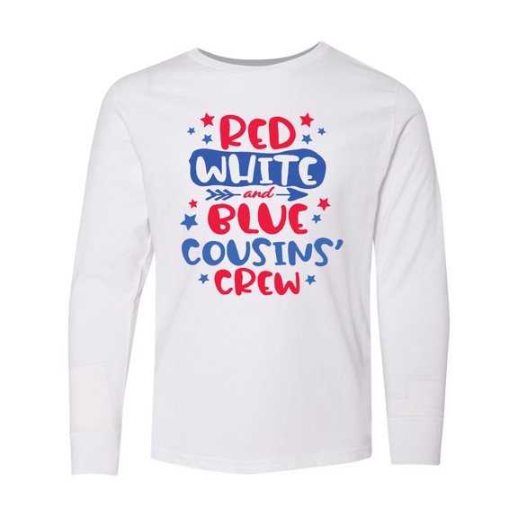 Inktastic Cousins Crew Red White and Blue 4th of July Long Sleeve Youth T-Shirt