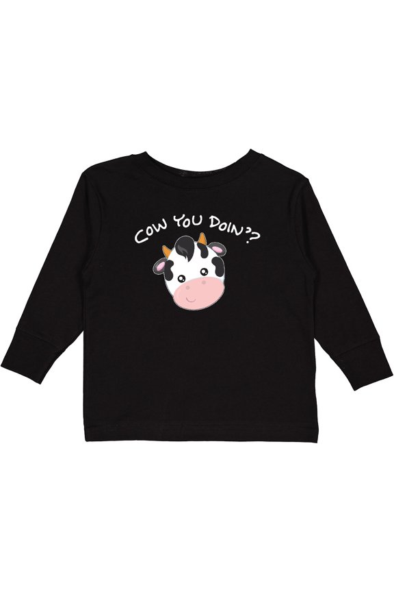 Cow You Doin'? Cute Cow Boys or Girls Long Sleeve Toddler T-Shirt