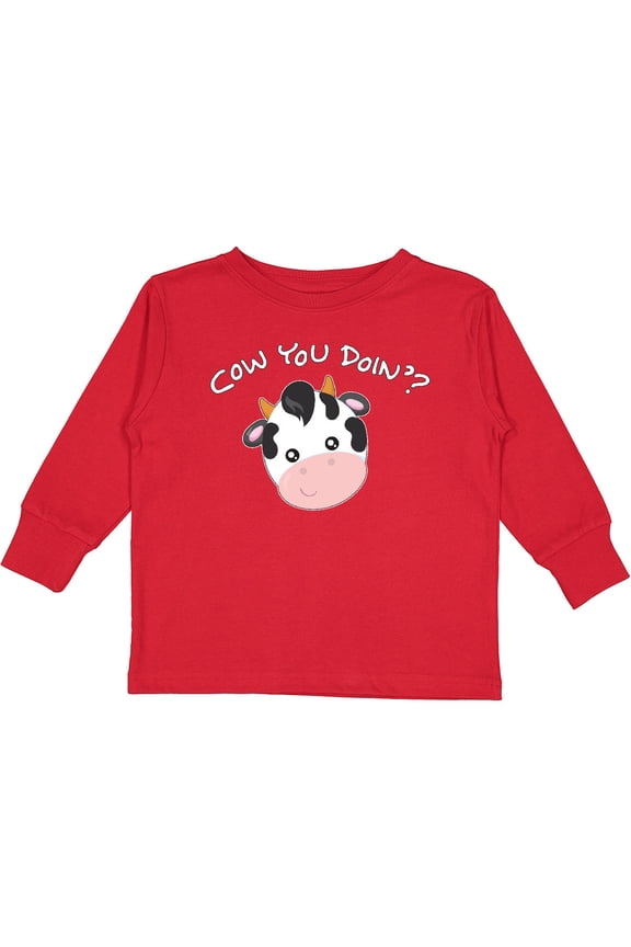 Cow You Doin'? Cute Cow Boys or Girls Long Sleeve Toddler T-Shirt