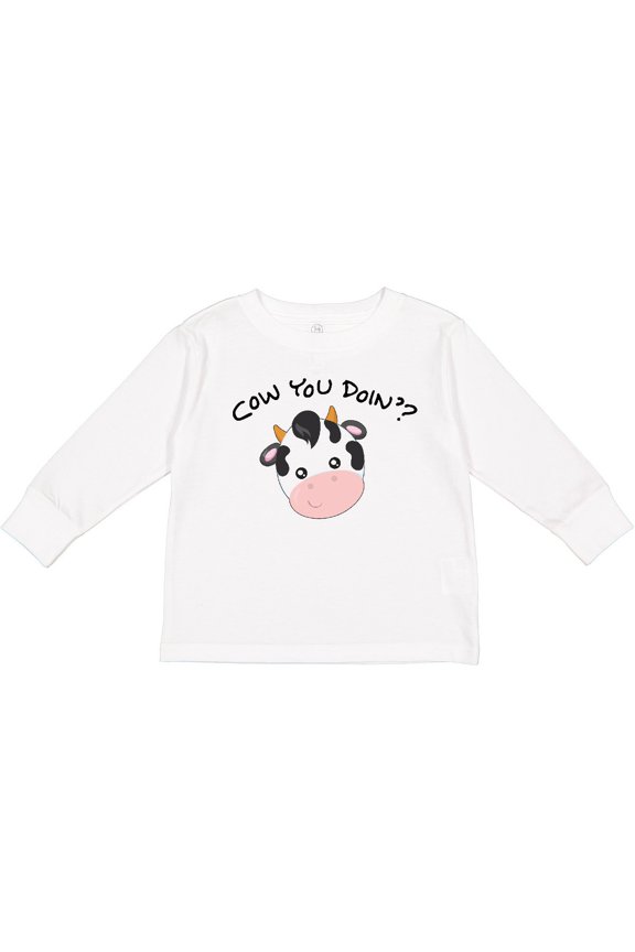 Cow You Doin'? Cute Cow Boys or Girls Long Sleeve Toddler T-Shirt