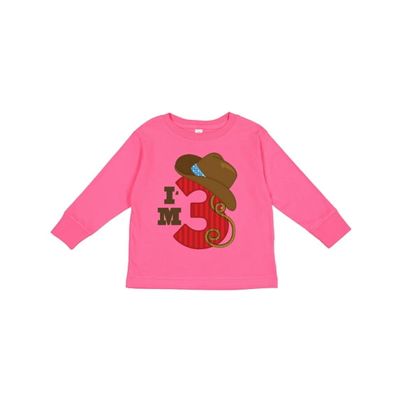 Inktastic Cowboy 3rd Birthday I'm Three Girls Long Sleeve Toddler T-Shirt