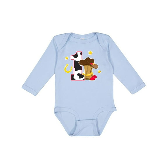 Inktastic Cowboy Birthday One Year Old with Cowboy Boots Boys Long Sleeve Baby Bodysuit