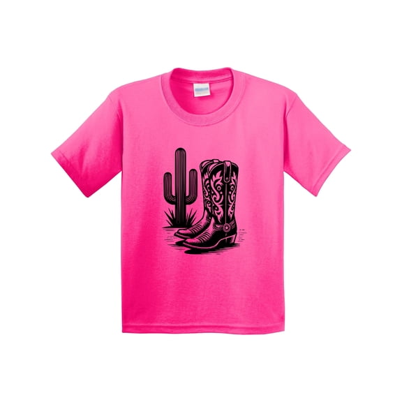Inktastic Cowboy Cowgirl Boots Cactus Youth T-Shirt