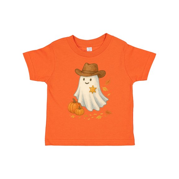 Inktastic Cowboy Ghost with Pumpkins and Leaves Halloween Boys or Girls Toddler T-Shirt