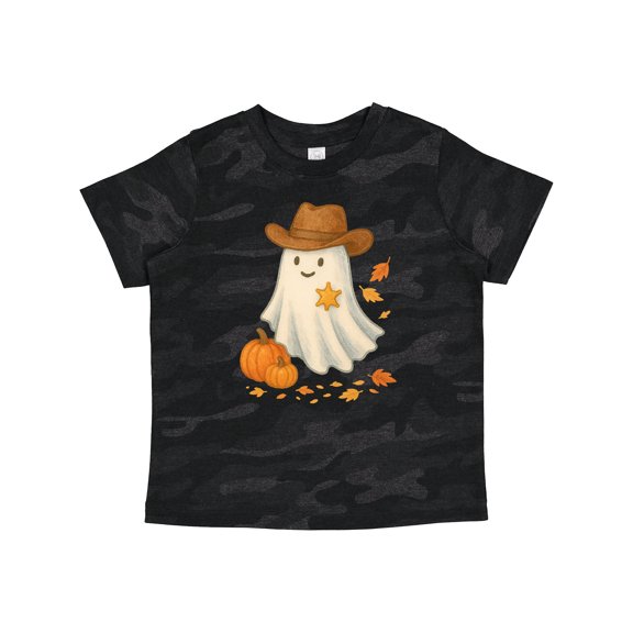 Inktastic Cowboy Ghost with Pumpkins and Leaves Halloween Boys or Girls Toddler T-Shirt