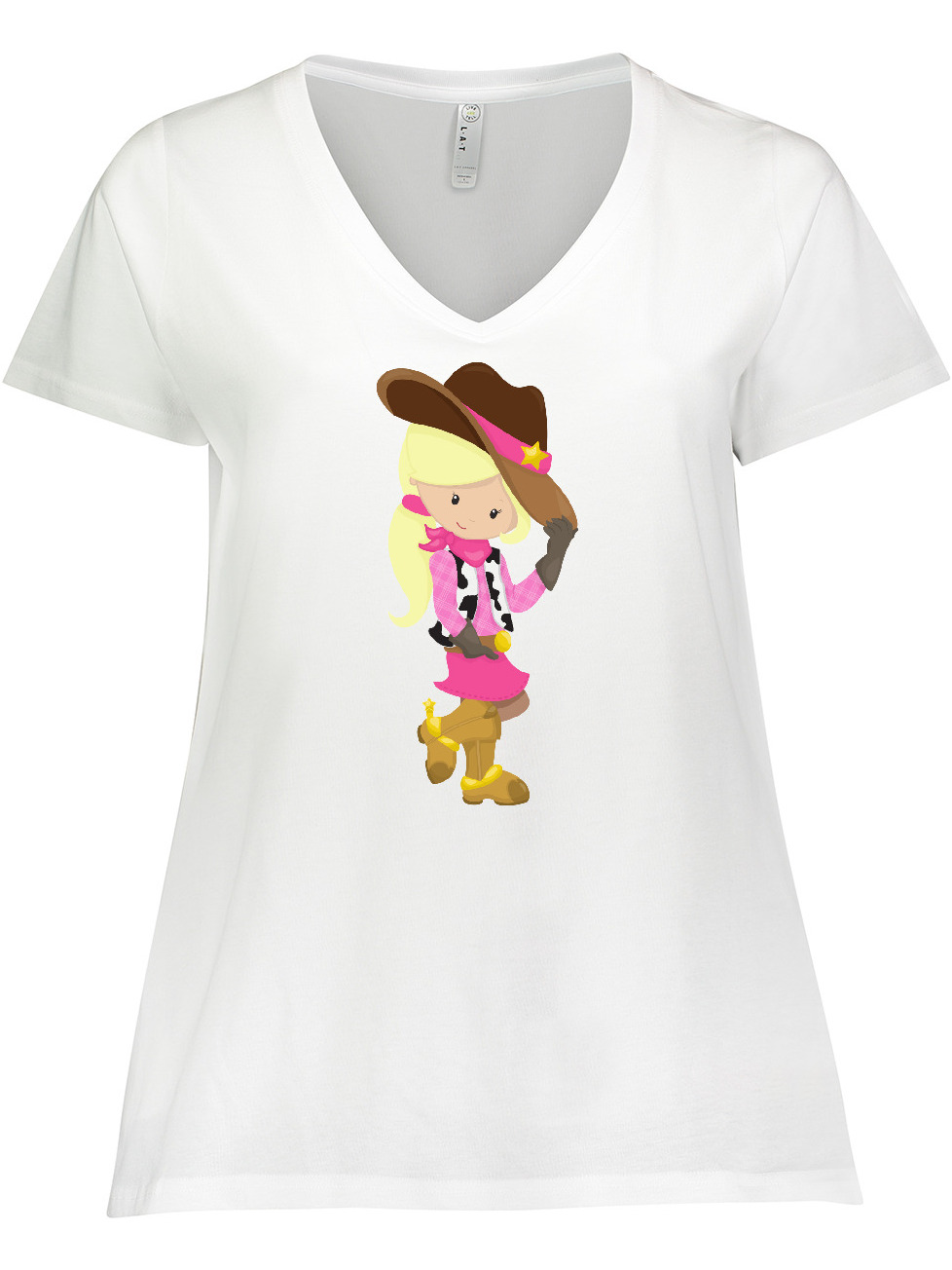 Inktastic Cowboy Girl, Girl With Cowboy Hat, Blonde Hair Women's Plus Size V-Neck T-Shirt - image 1 of 4