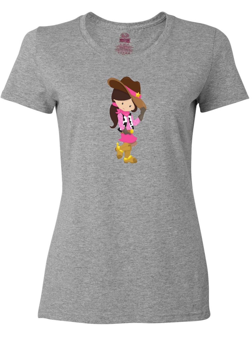Inktastic Cowboy Girl, Girl With Cowboy Hat, Brown Hair Women's T-Shirt - image 1 of 4
