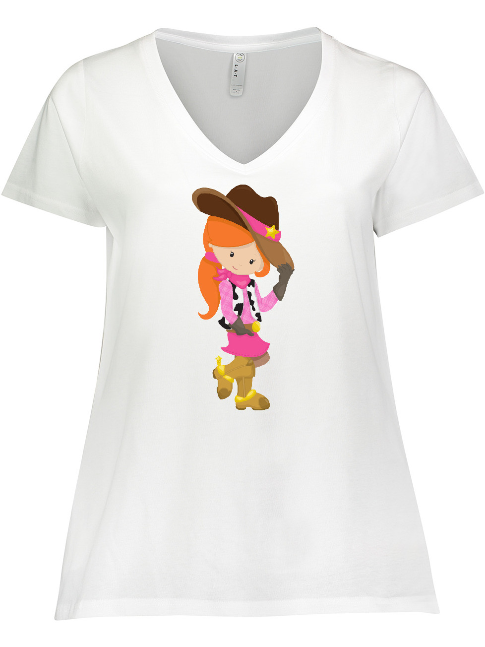Inktastic Cowboy Girl, Girl With Cowboy Hat, Orange Hair Women's Plus Size V-Neck T-Shirt - image 1 of 4