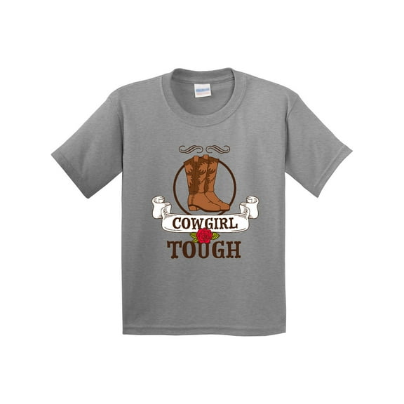 Inktastic Cowgirl Tough with Cowgirl Boots and Rose Youth T-Shirt