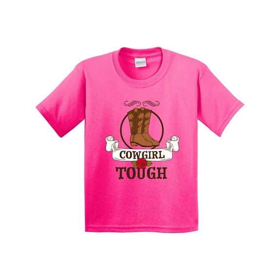 Inktastic Cowgirl Tough with Cowgirl Boots and Rose Youth T-Shirt