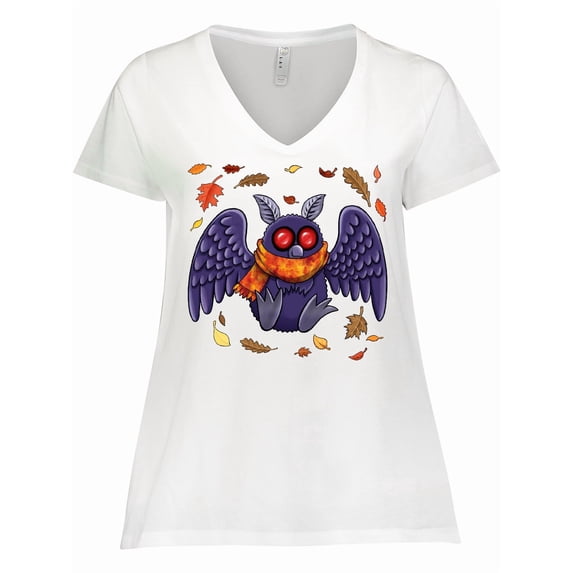 Inktastic Cozy Cryptid Autumn Mothman with Scarf Women's Plus Size V-Neck T-Shirt