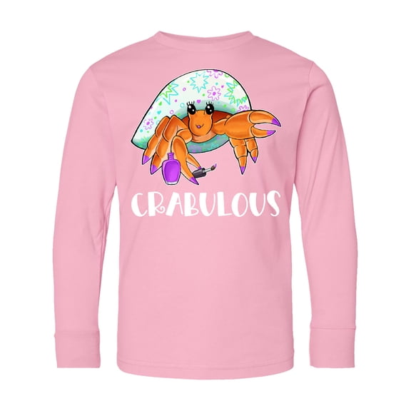 Inktastic Crabulous Cute Hermit Crab with Purple Nail Polish Long Sleeve Youth T-Shirt