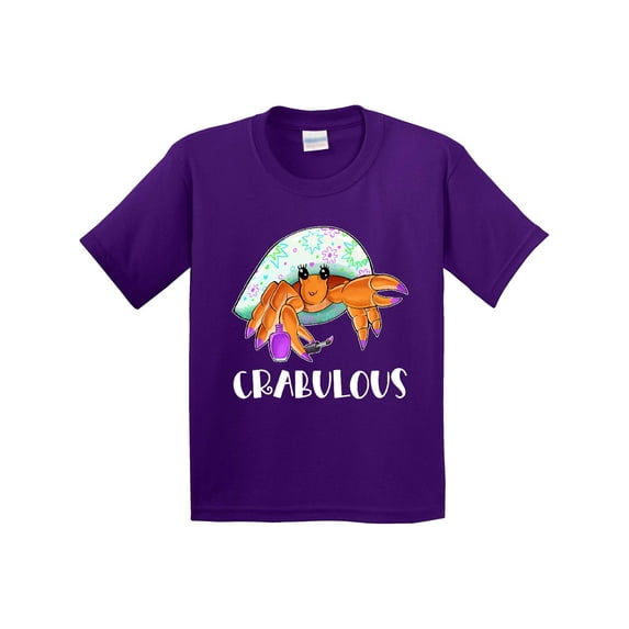 Inktastic Crabulous Cute Hermit Crab with Purple Nail Polish Youth T-Shirt