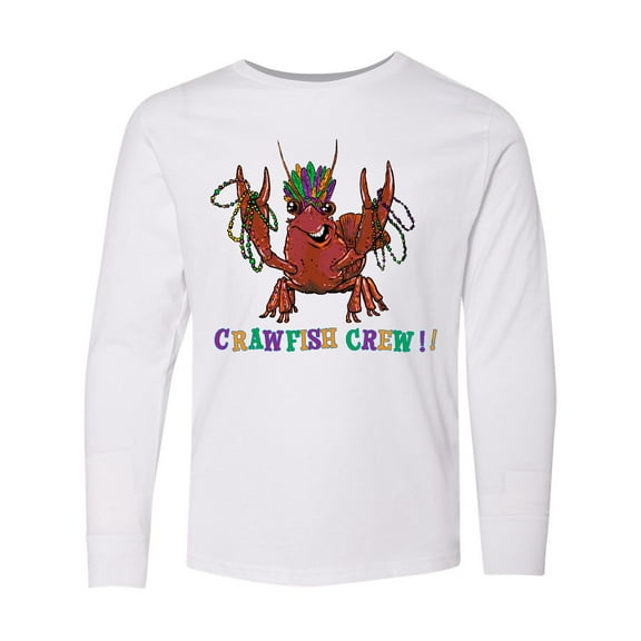 Inktastic Crawfish Crew Mardi Gras Crayfish with Beads Long Sleeve Youth T-Shirt