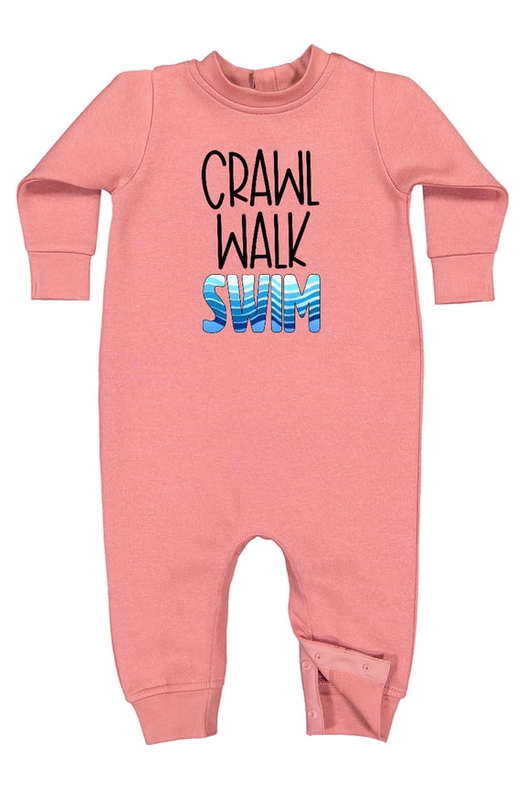 Crawl Walk Swim Wave Design Baby Fleece Romper