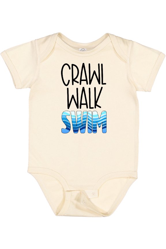 Crawl Walk Swim Wave Design Boys or Girls Baby Bodysuit