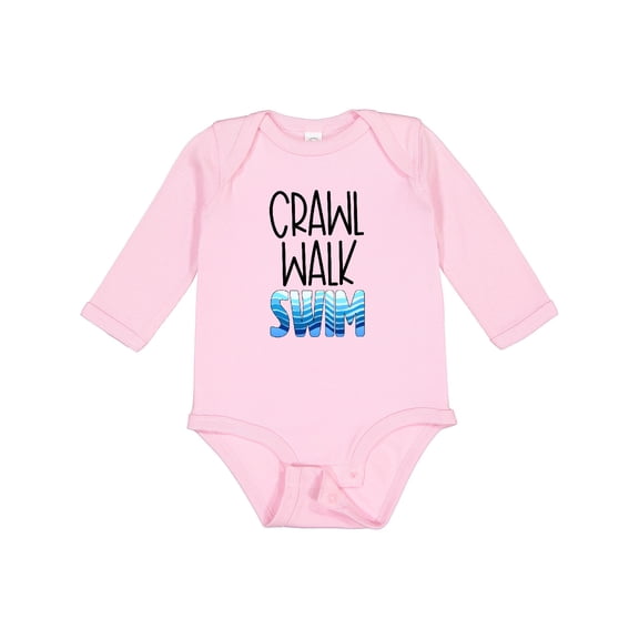 Inktastic Crawl Walk Swim Wave Design Boys or Girls Long Sleeve Baby Bodysuit