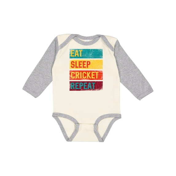 Inktastic Cricket Sports Eat Sleep Cricket Repeat Boys or Girls Long Sleeve Baby Bodysuit
