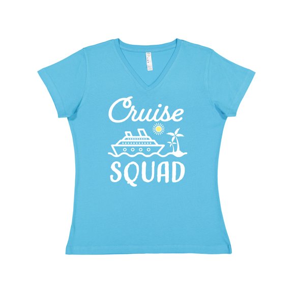 Inktastic Cruise Squad with Vector Cruise Ship and Palm Trees Women's V-Neck T-Shirt