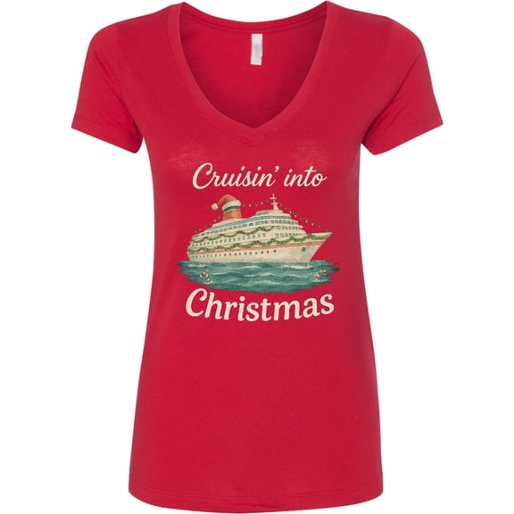 Inktastic Cruisin' into Christmas Holiday Cruise Ship Women's V-Neck T-Shirt